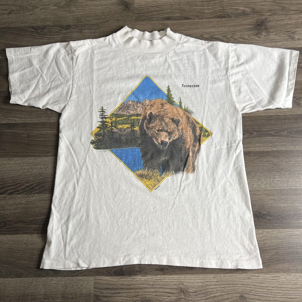 VTG Grizzly Bear T Shirt‎ Fits Medium Tennessee Vacation Tee High Neck 1980s USA